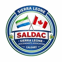 SALDAC badge: the Sierra Leone and Canadian flags crossed above the words Sierra Leone Descendants Association, Calgary